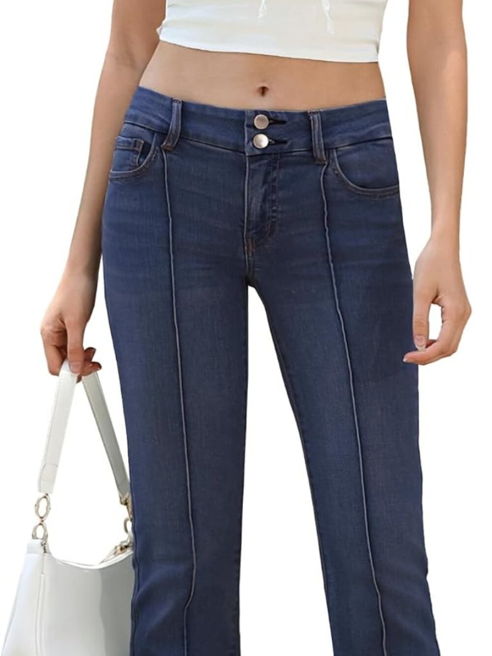 NWT OFLUCK Bell Bottom Jeans Stretchy Mid Waisted Wide (14)